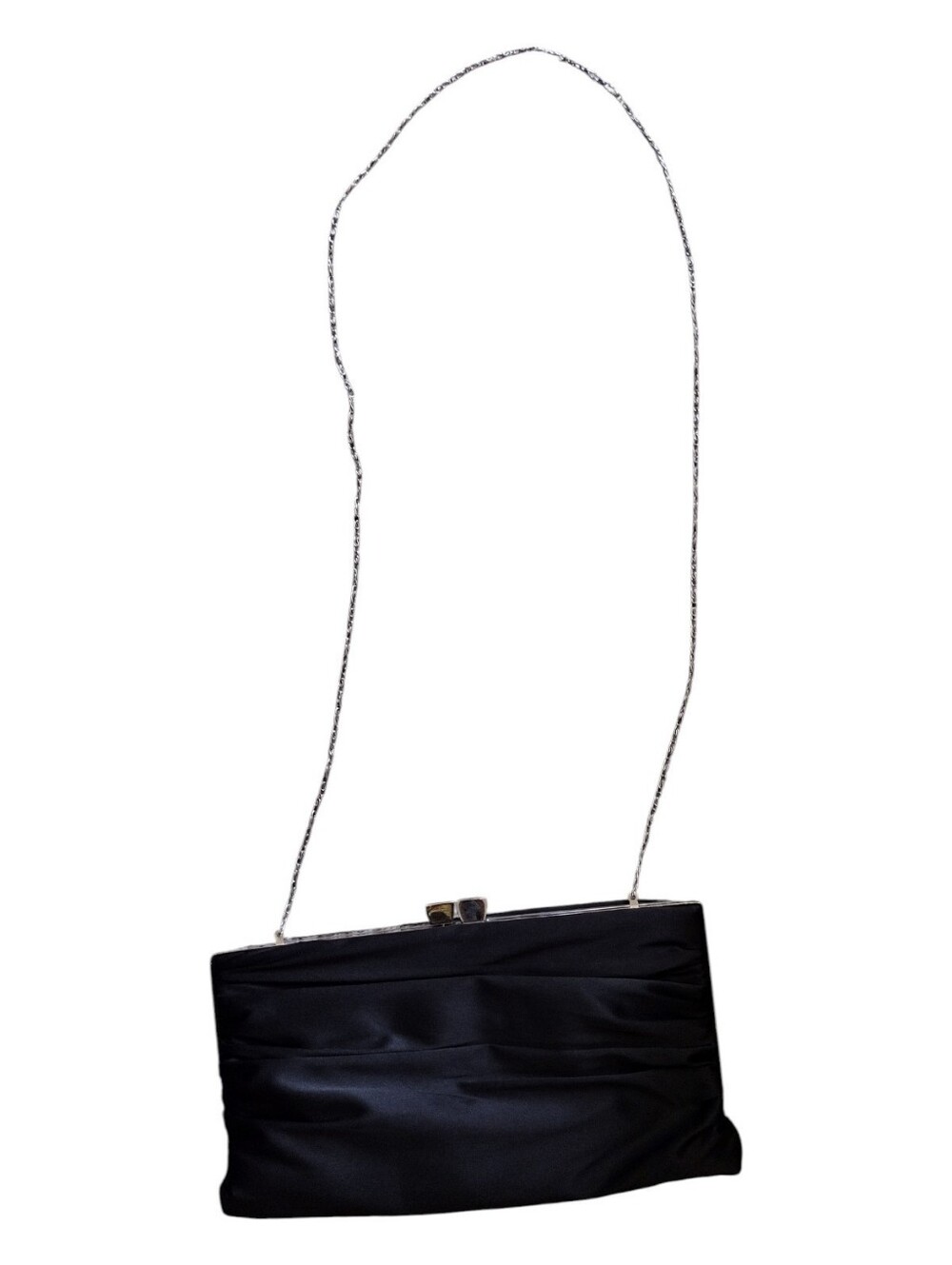 Lulu Townsend Black Satin Evening Clutch with Chain Strap